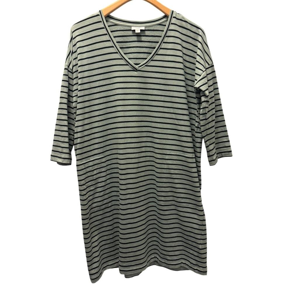 J Jill Women's Shift Dress Pima Cotton Gray Striped V-Neck T-Shirt Size Large